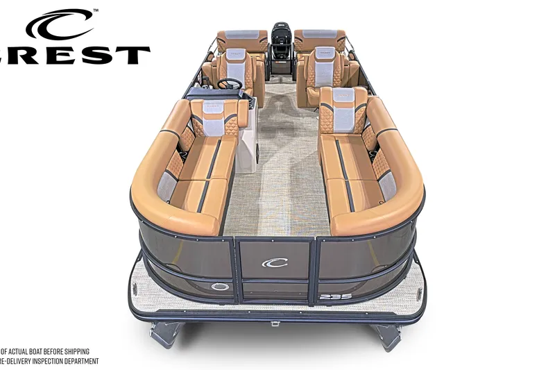 Slide: The Image of 2026 Crest Conquest 235 SLRC pontoon boat with luxurious seating and modern design. - 5