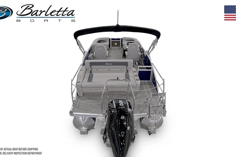 Slide: The Image of 2026 Barletta ARIA 22UC pontoon boat, rear view with seating and motor. - 3