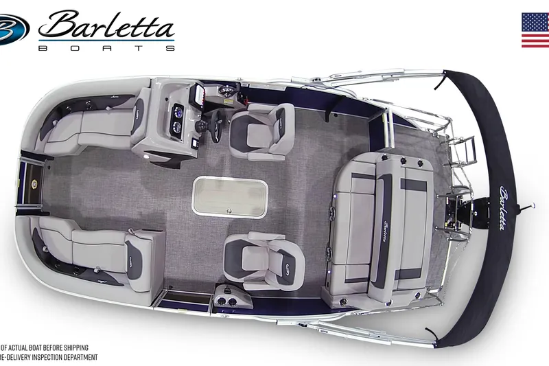 Slide: The Image of 2026 Barletta ARIA 22UC pontoon boat, top view, showcasing spacious seating and modern design. - 7