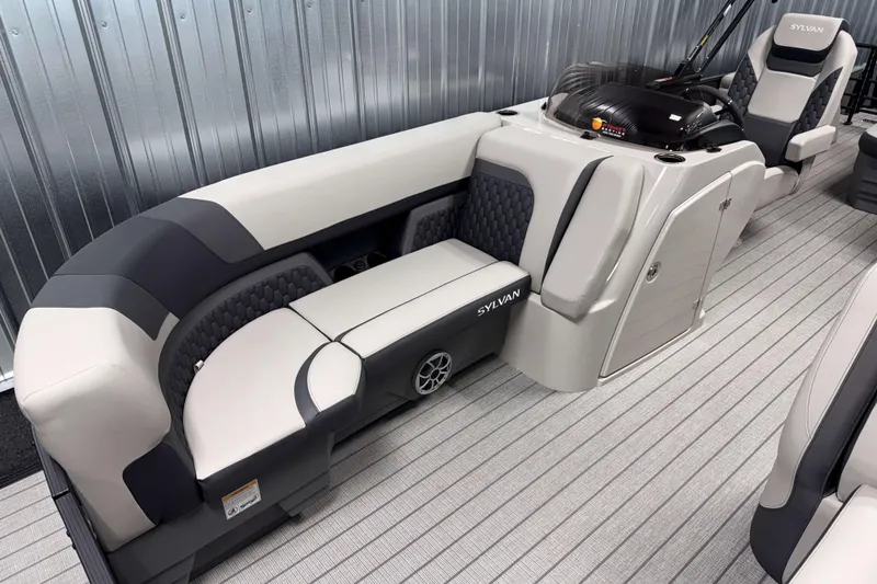 Slide: The Image of 2026 Sylvan L3 CLZ DH boat interior with luxurious seating and modern design. - 2