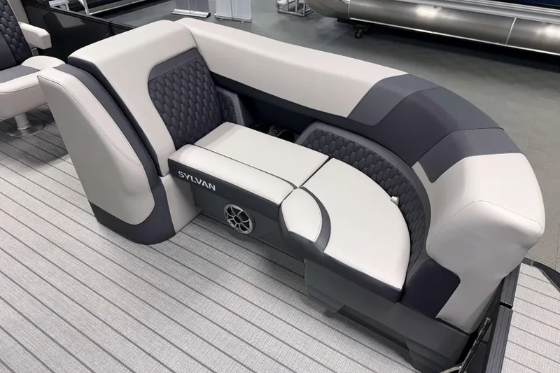 Slide: The Image of Luxurious seating on 2026 Sylvan L3 CLZ DH pontoon boat, featuring modern design and comfort. - 3