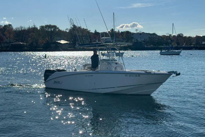 The Image of 2006 Boston Whaler 240 Outrage boat on a sunny lake with sparkling water. - 0
