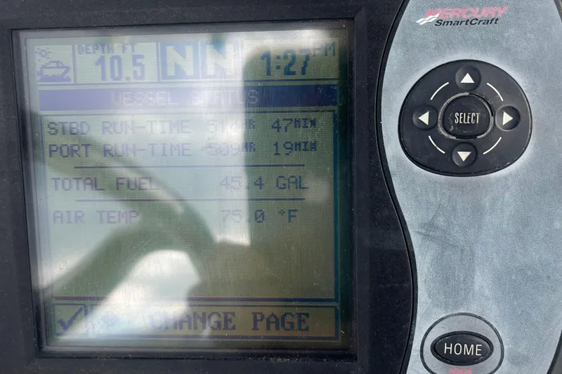 Slide: The Image of Mercury SmartCraft display on 2006 Boston Whaler 240 Outrage showing vessel stats. - 17