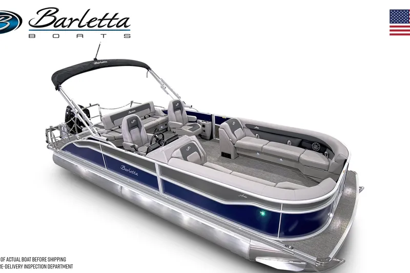 Slide: The Image of 2026 Barletta Aria 24UC pontoon boat with sleek design and spacious seating. - 5