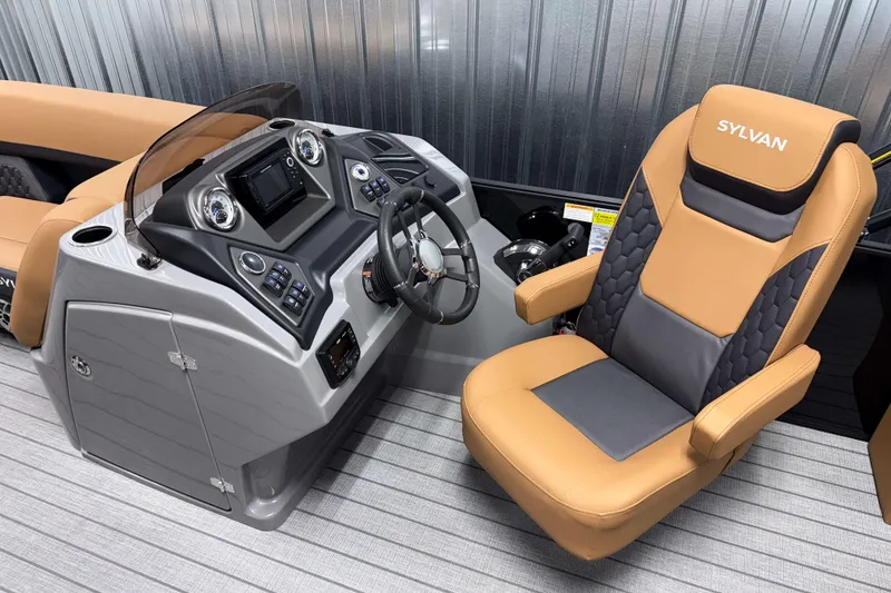 Slide: The Image of 2026 Sylvan L3 CLZ DH boat interior with modern helm and luxurious captain's chair. - 9