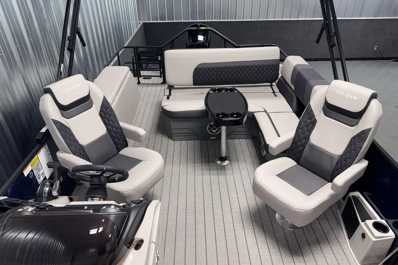 Slide: The Image of Luxurious 2026 Sylvan L3 CLZ DH boat interior with plush seating and modern design. - 7