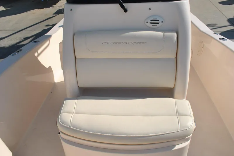 Slide: The Image of 2021 Grady-White 251 Coastal Explorer boat interior with steering wheel and seating. - 30