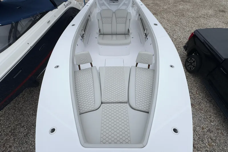 Slide: The Image of 2024 Jupiter 32 FS boat with luxurious seating and modern design. - 37