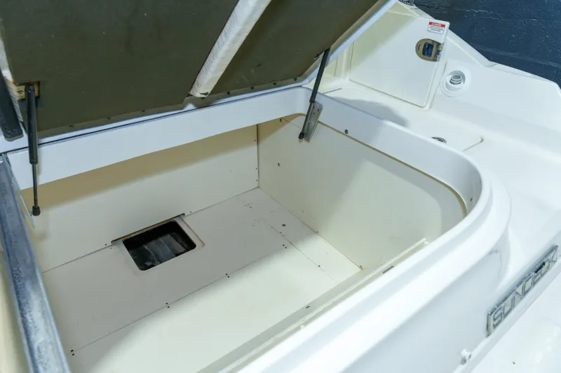 Slide: The Image of Open storage compartment on a 2015 Sea Ray 270 Sundeck boat. - 39