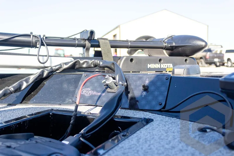 Slide: The Image of 2026 G3 Sportsman 1610 boat with Minn Kota trolling motor, close-up view. - 31