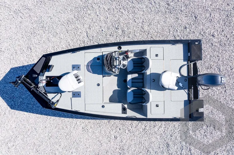 Slide: The Image of Overhead view of 2026 G3 Sportsman 1610 boat on gravel surface. - 46