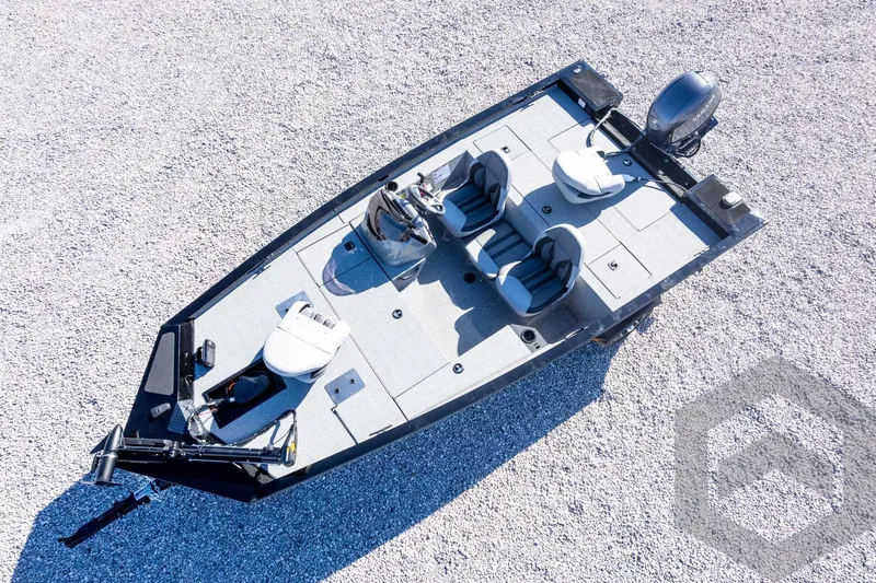 Slide: The Image of 2026 G3 Sportsman 1610 boat, aerial view, featuring dual seats and modern design. - 49