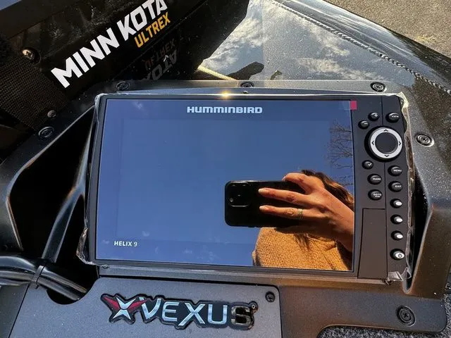 Slide: The Image of 2024 Vexus AVX2080 boat with Humminbird Helix 9 fish finder and Minn Kota Ultrex motor. - 11