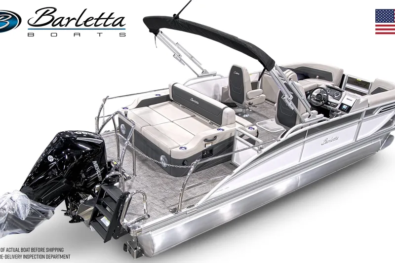 Slide: The Image of 2026 Barletta Cabrio 22UC pontoon boat with sleek design and modern features. - 4