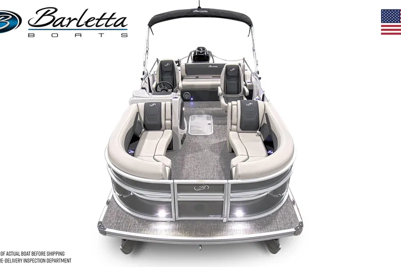 Slide: The Image of 2026 Barletta Cabrio 22UC pontoon boat with luxurious seating and sleek design. - 6