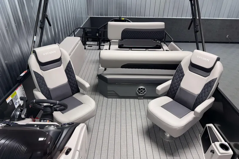 Slide: The Image of 2026 Sylvan L3 DLZ boat interior with plush seating and modern design. - 7
