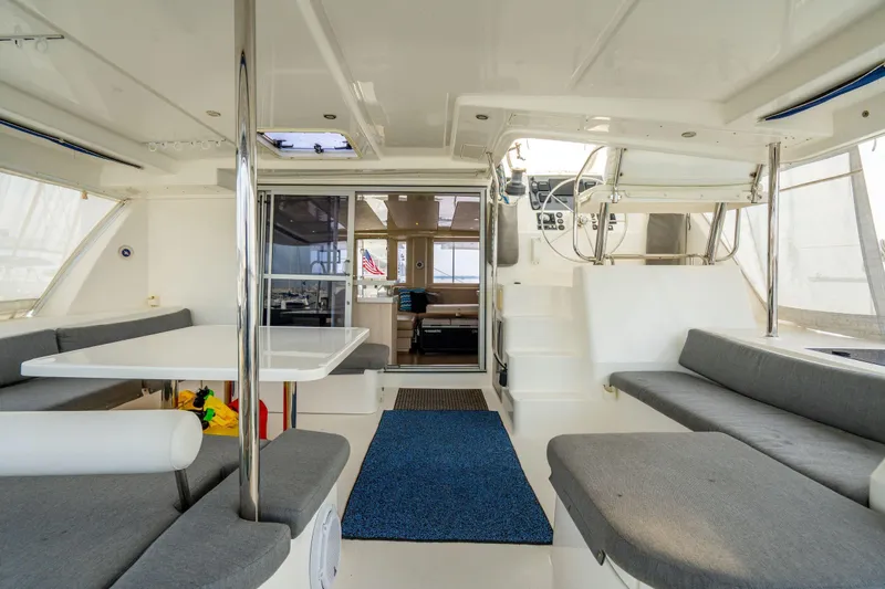 Slide: The Image of Interior of 2016 Leopard 48 yacht with spacious seating and modern design. - 32