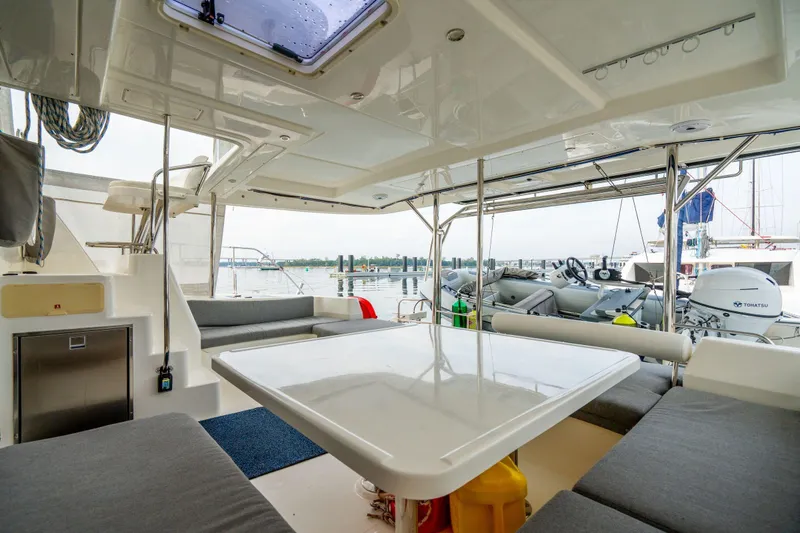 Slide: The Image of Luxurious 2016 Leopard 48 catamaran interior with spacious seating and modern design. - 39