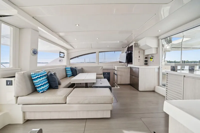 Slide: The Image of Luxurious interior of 2016 Leopard 48 yacht with modern seating and decor. - 95