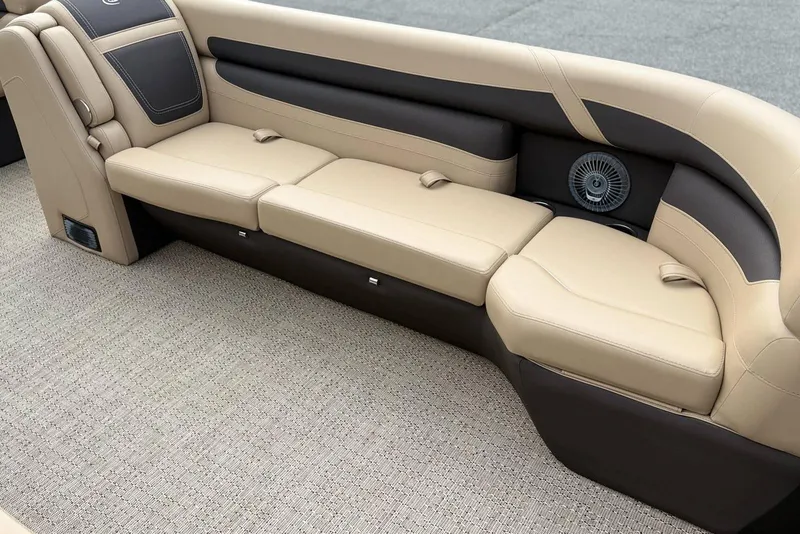 Slide: The Image of 2025 Barletta Cabrio 24U boat interior with beige seating and modern design. - 6