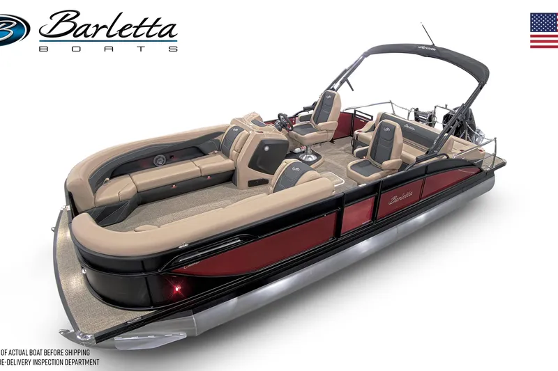 Slide: The Image of 2026 Barletta Cabrio 24UC pontoon boat with luxurious seating and sleek design. - 37