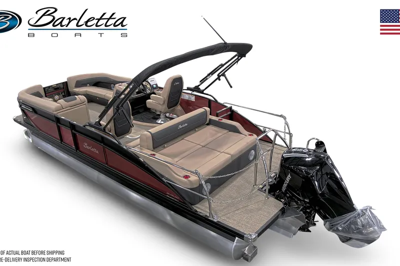 Slide: The Image of 2026 Barletta Cabrio 24UC pontoon boat with luxurious seating and sleek design. - 38