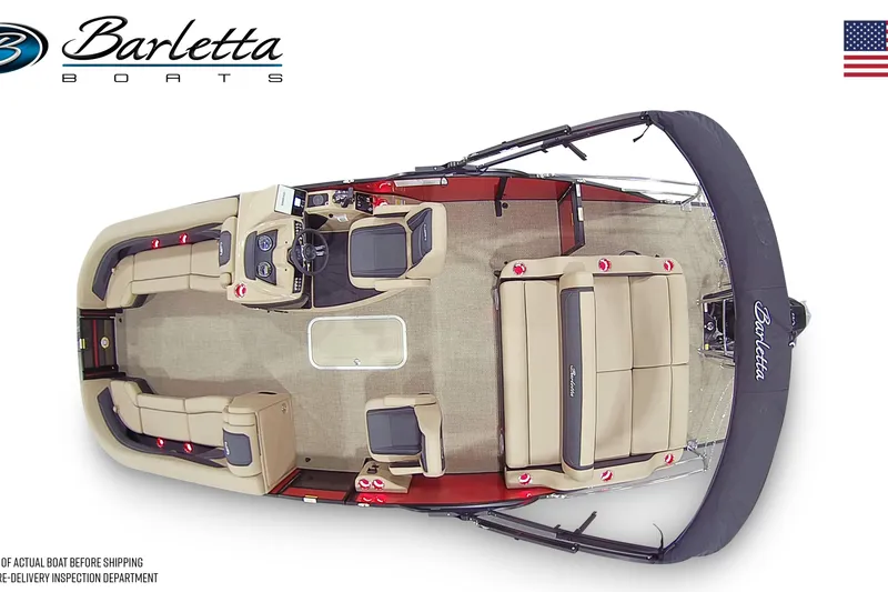 Slide: The Image of 2026 Barletta Cabrio 24UC pontoon boat, top view, showcasing spacious seating and elegant design. - 39