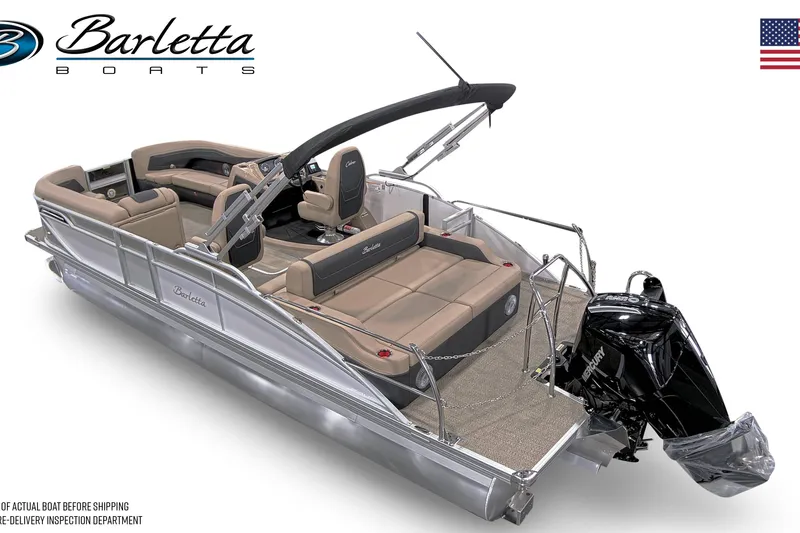 Slide: The Image of 2026 Barletta Cabrio 24UC pontoon boat with luxurious seating and modern design. - 2
