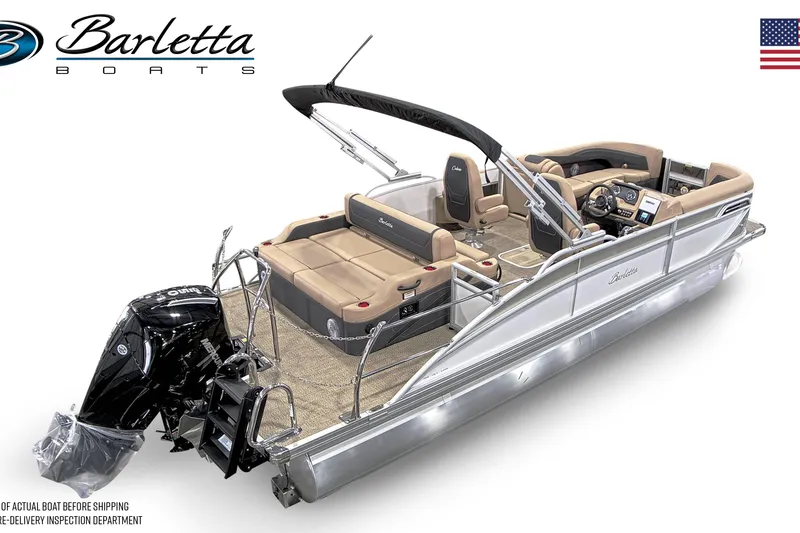 Slide: The Image of 2026 Barletta Cabrio 24UC pontoon boat with luxurious seating and modern design. - 4