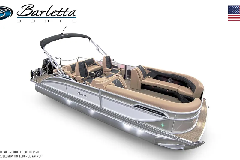 Slide: The Image of 2026 Barletta Cabrio 24UC pontoon boat with luxurious seating and sleek design. - 5