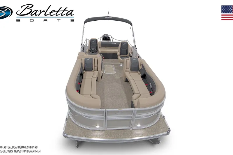 Slide: The Image of 2026 Barletta Cabrio 24UC pontoon boat with spacious seating and sleek design. - 6