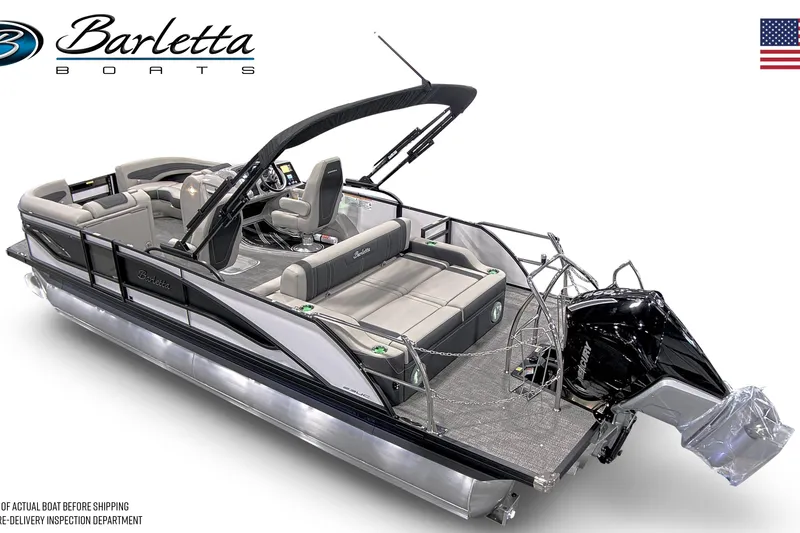 Slide: The Image of 2026 Barletta Corsa 23UC pontoon boat with sleek design and modern features. - 2