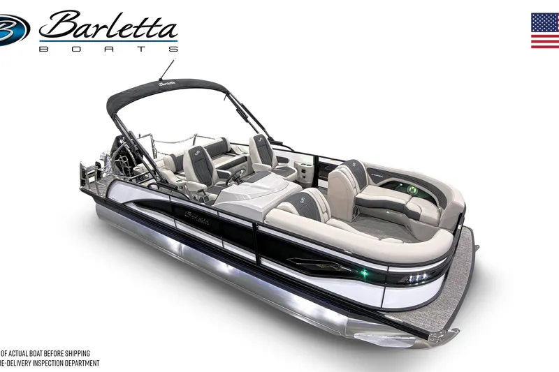Slide: The Image of 2026 Barletta Corsa 23UC pontoon boat with sleek design and luxurious seating. - 5