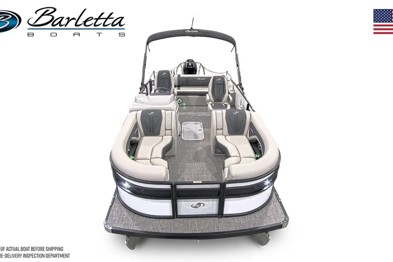 Slide: The Image of 2026 Barletta Corsa 23UC pontoon boat with luxurious seating and sleek design. - 6