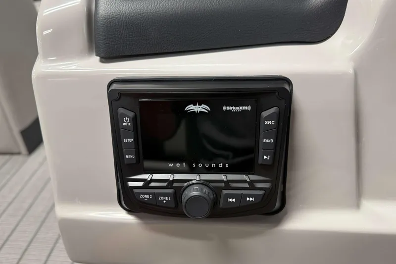 Slide: The Image of Wet Sounds audio system on 2026 Sylvan L3 DLZ Bar boat dashboard. - 16