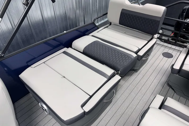 Slide: The Image of 2026 Sylvan L3 RLZ boat interior with luxurious seating and modern design. - 28