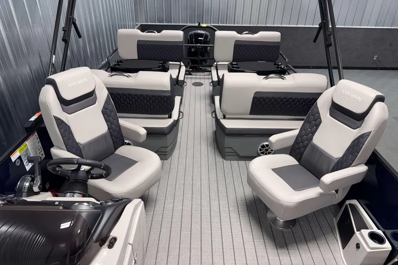 Slide: The Image of 2026 Sylvan L3 RLZ boat interior with luxurious seating and modern design. - 7