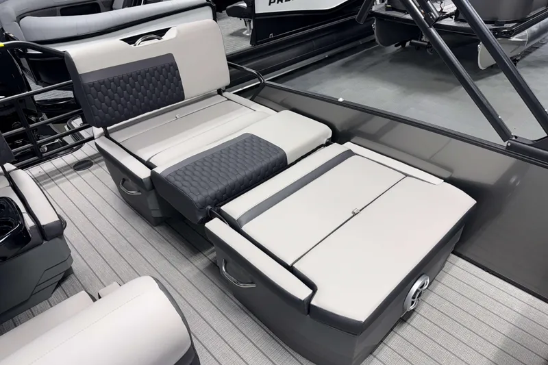 Slide: The Image of 2026 Sylvan L3 RLZ boat interior with adjustable seating and modern design. - 19