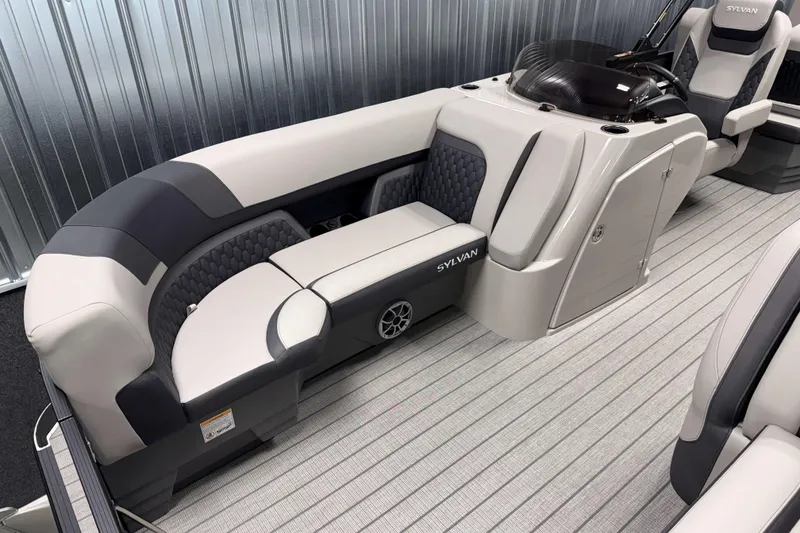 Slide: The Image of 2026 Sylvan L3 RLZ boat interior with sleek seating and modern design. - 2