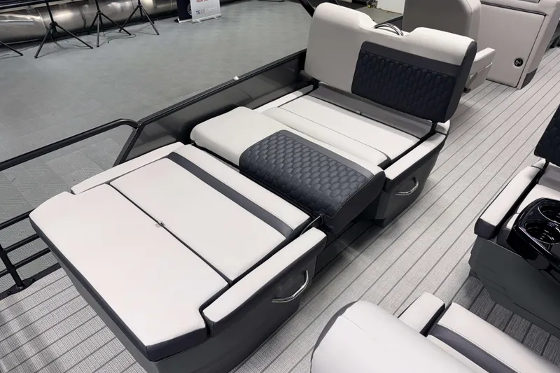 Slide: The Image of 2026 Sylvan L3 RLZ boat interior with luxurious seating and modern design. - 20