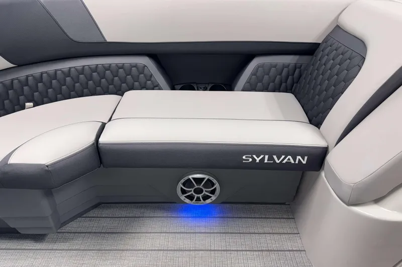 Slide: The Image of Luxurious seating in 2026 Sylvan L3 RLZ boat with stylish upholstery and ambient lighting. - 3