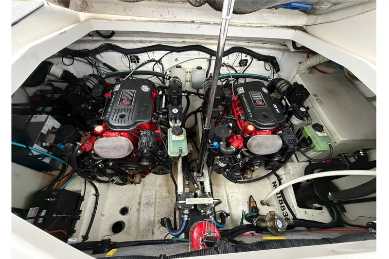 Slide: The Image of Engine compartment of a 2007 Rinker 370 Express Cruiser Hard Top boat. - 30