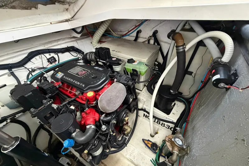 Slide: The Image of Engine compartment of a 2007 Rinker 370 Express Cruiser Hard Top with Volvo Penta engine. - 32