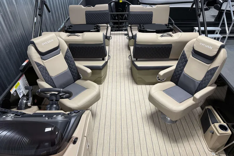 Slide: The Image of 2026 Sylvan L3 RLZ boat interior with luxurious seating and modern design. - 7