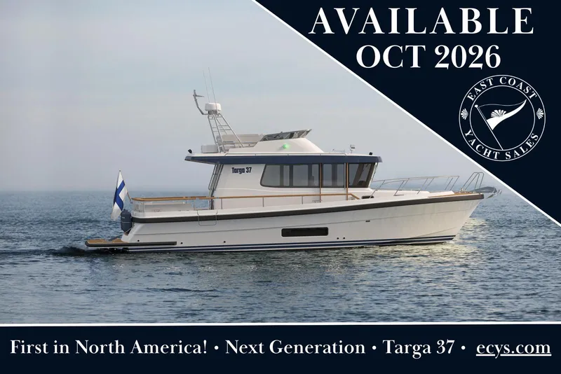 The Image of Targa 37 yacht on water, available October 2026, East Coast Yacht Sales. - 1