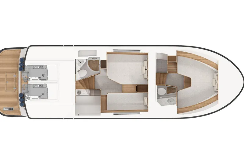 Slide: The Image of Floor plan of 2027 Targa TARGA 37 boat, featuring cabins and engine layout. - 9