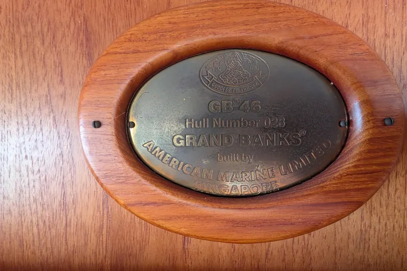 Slide: The Image of Plaque on 1988 Grand Banks 46 Classic, hull number 028, by American Marine Limited. - 12