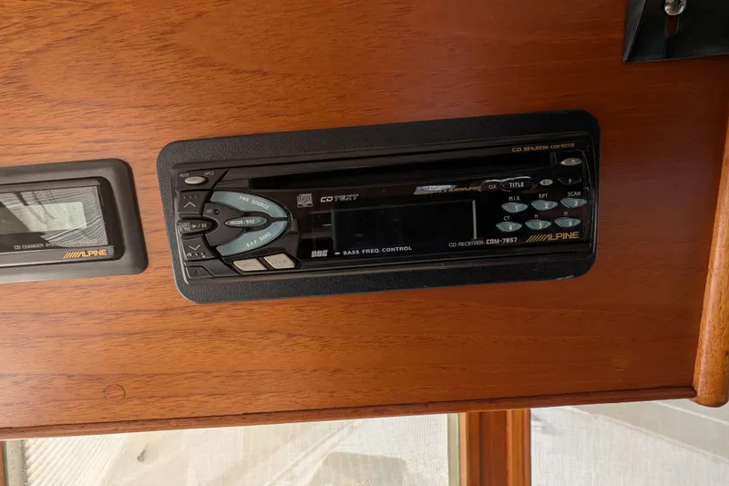 Slide: The Image of Alpine CD receiver in 1988 Grand Banks 46 Classic yacht interior. - 24