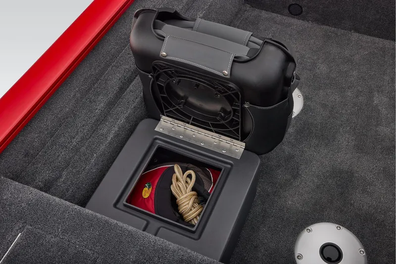 Slide: The Image of Manufacturer Provided Image: 2026 Tracker Pro Team 175 Crappie Edition boat storage compartment with rope and accessories. - 21
