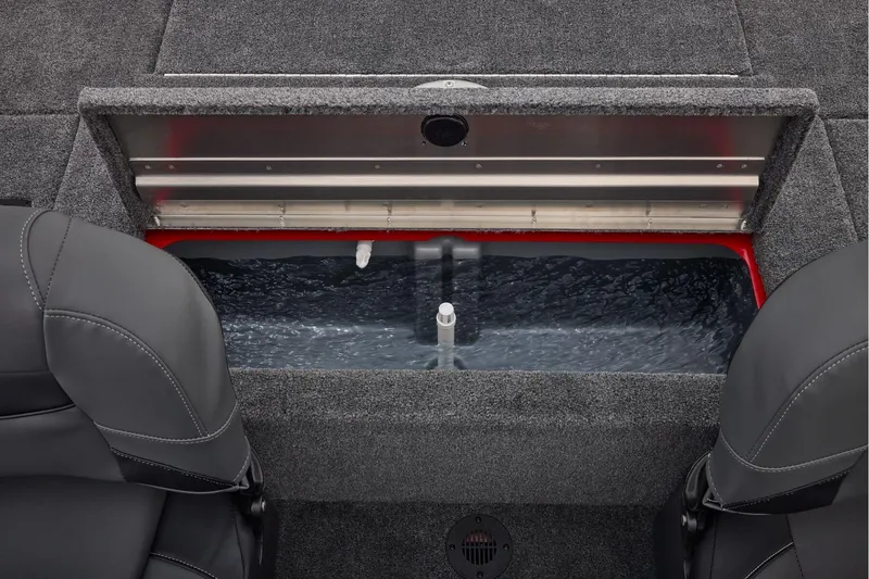 Slide: The Image of Manufacturer Provided Image: Livewell in 2026 Tracker Pro Team 175 Crappie Edition boat, featuring gray seating and carpet. - 39